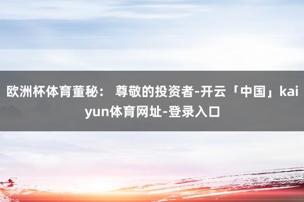 欧洲杯体育董秘： 尊敬的投资者-开云「中国」kaiyun体育网址-登录入口