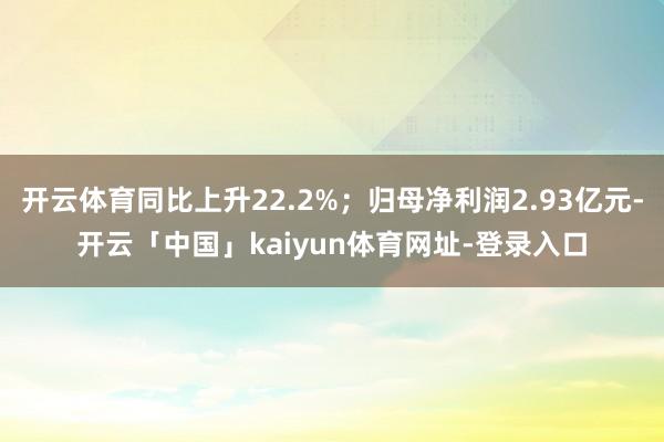 开云体育同比上升22.2%；归母净利润2.93亿元-开云「中国」kaiyun体育网址-登录入口